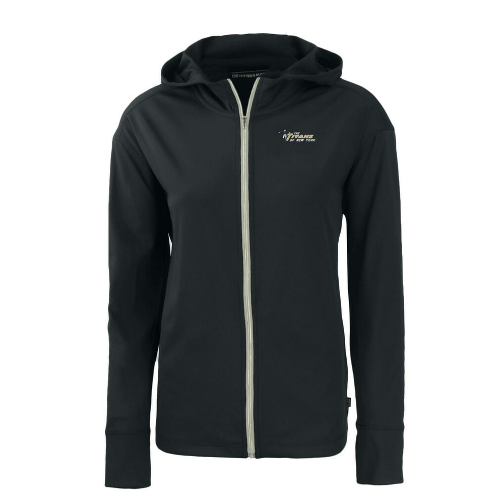 New York Jets Cutter & Buck Women's Throwback Daybreak Eco Recycled Half-Zip Hoodie - Black Hoodies