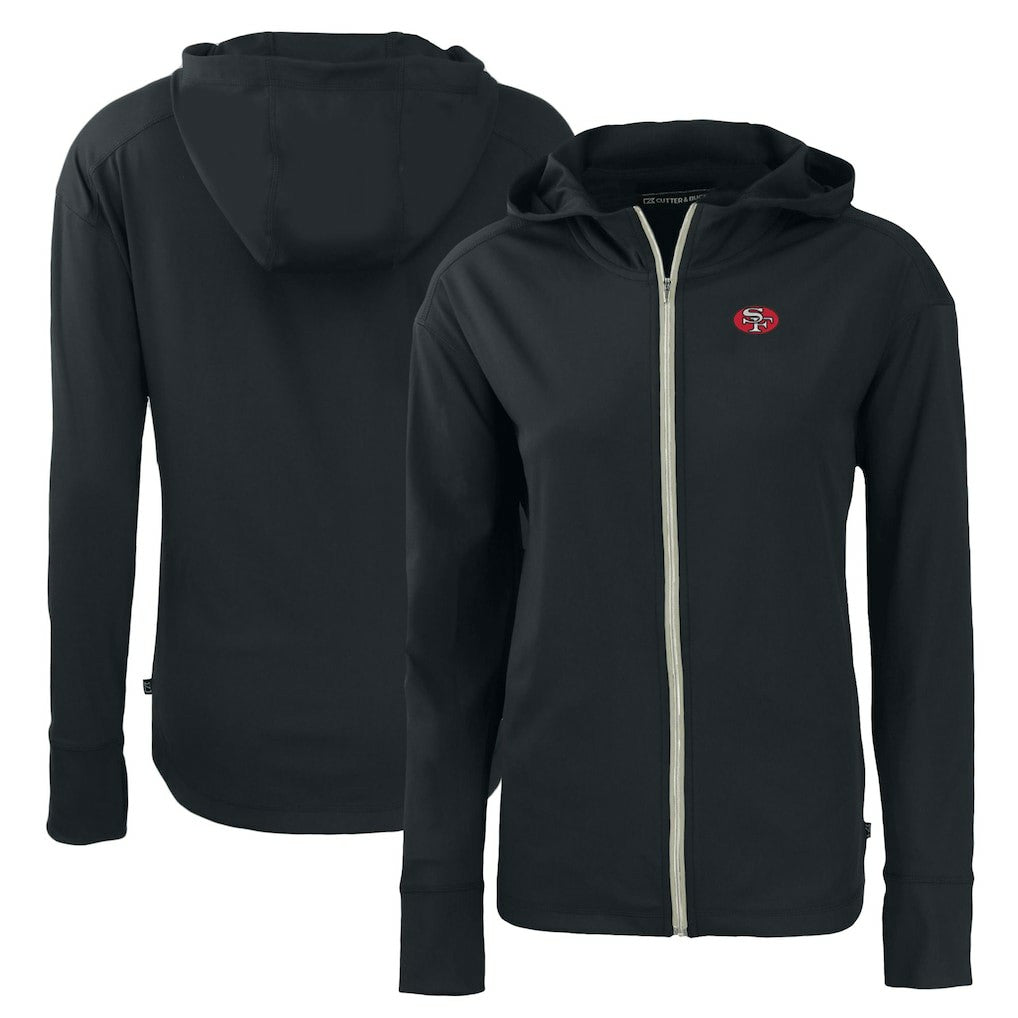 San Francisco 49ers Cutter & Buck Women's Throwback Daybreak Eco Recycled Half-Zip Hoodie - Black Hoodies