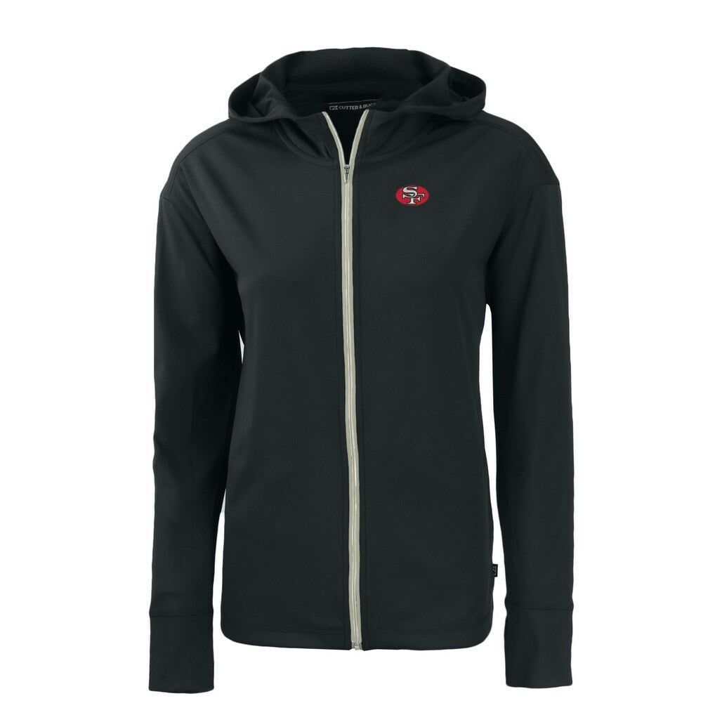 San Francisco 49ers Cutter & Buck Women's Throwback Daybreak Eco Recycled Half-Zip Hoodie - Black Hoodies