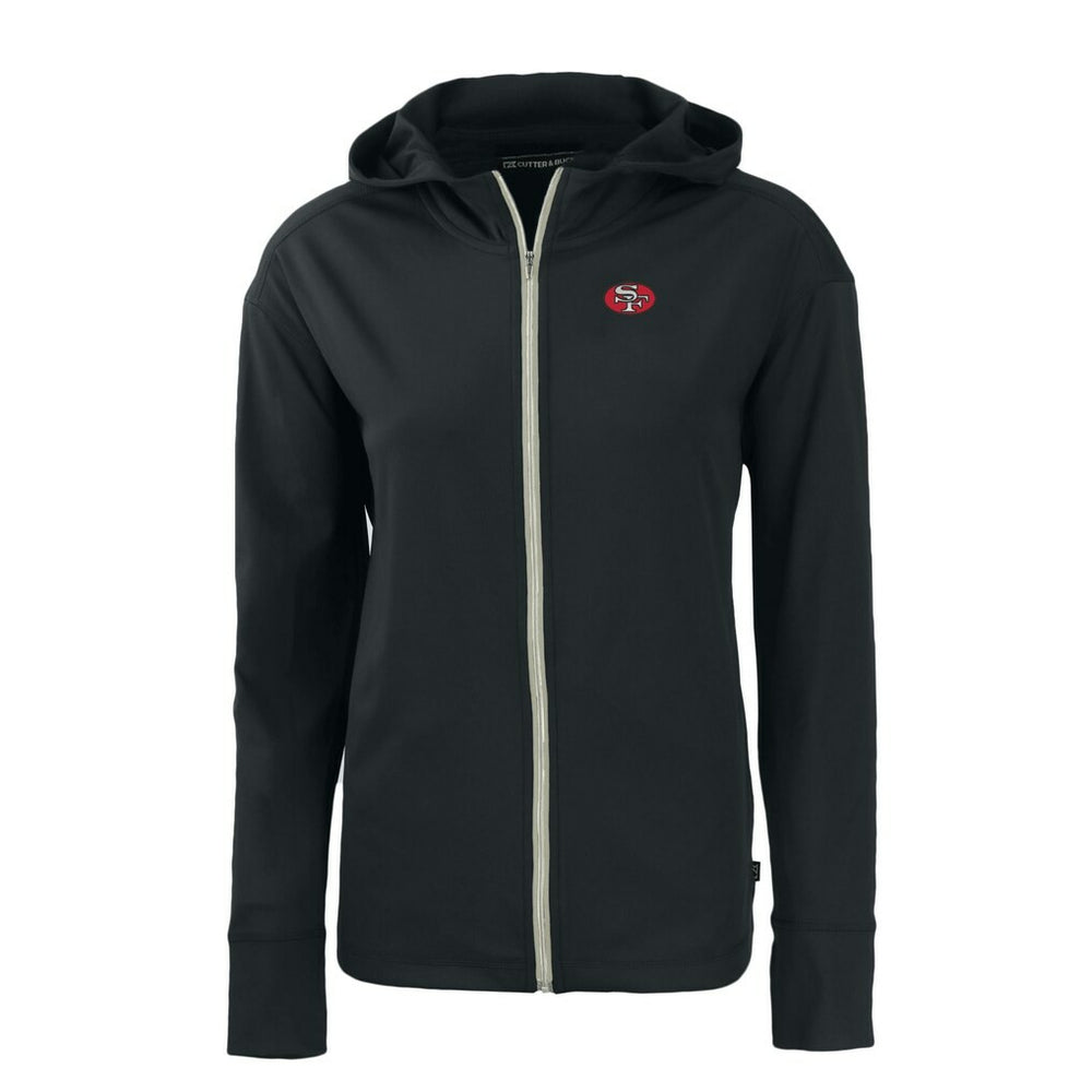 San Francisco 49ers Cutter & Buck Women's Throwback Daybreak Eco Recycled Half-Zip Hoodie - Black Hoodies