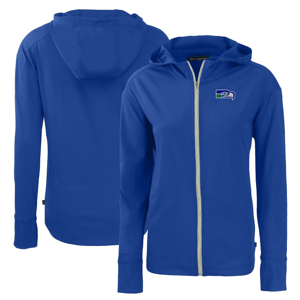 Seattle Seahawks Cutter & Buck Women's Throwback Daybreak Eco Recycled Half-Zip Hoodie - Blue Hoodies