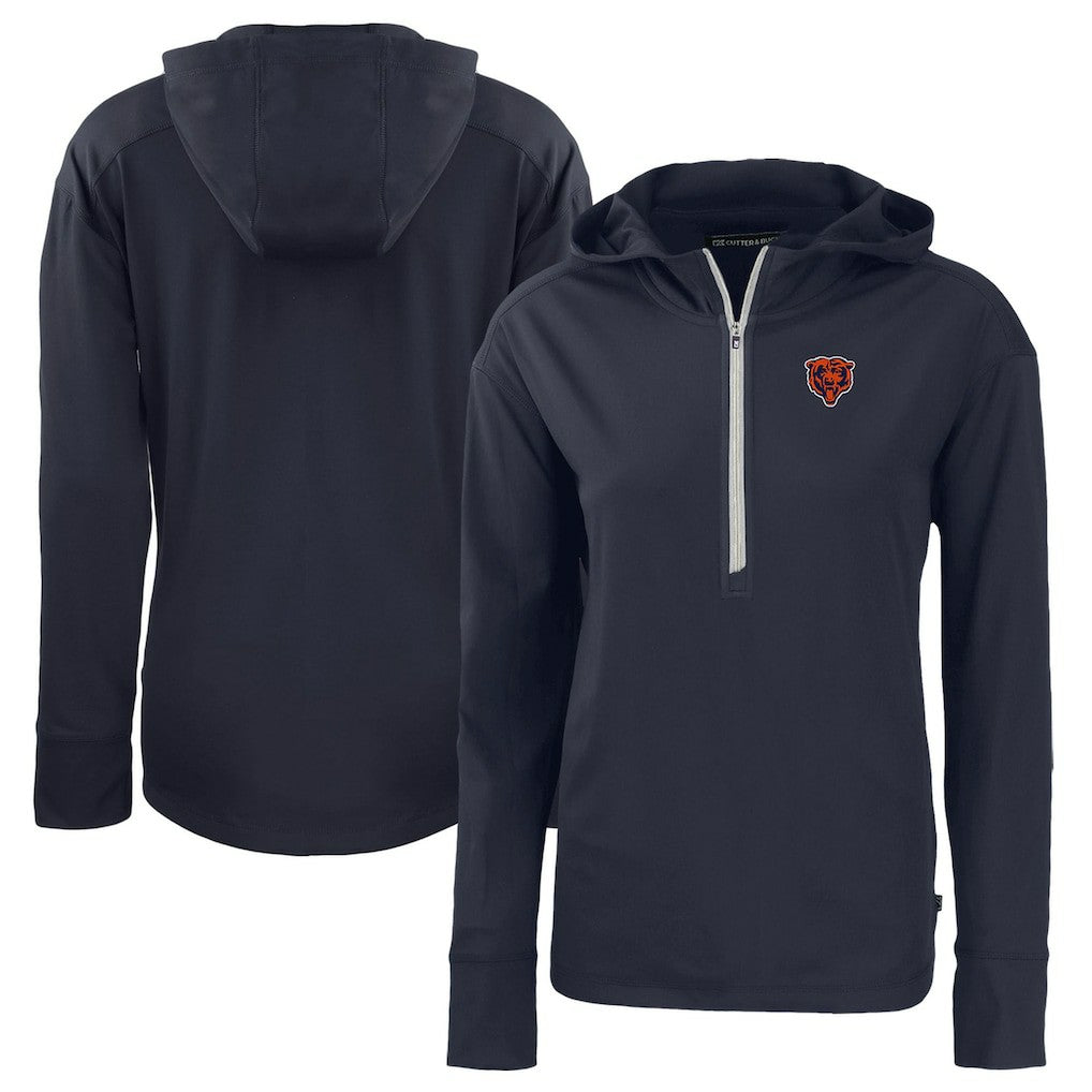 Chicago Bears Cutter & Buck Women's Throwback Daybreak Eco Recycled Half-Zip Hoodie - Navy Hoodies