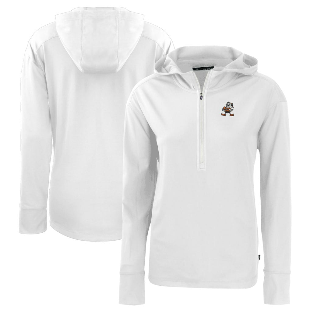 Cleveland Browns Cutter & Buck Women's Throwback Daybreak Eco Recycled Half-Zip Hoodie - White Hoodies