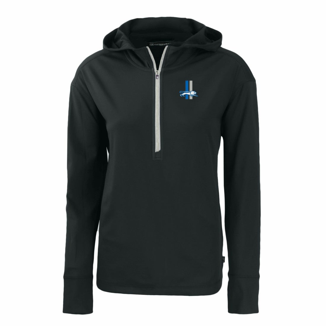 Detroit Lions Cutter & Buck Women's Throwback Daybreak Eco Recycled Half-Zip Hoodie - Black Hoodies