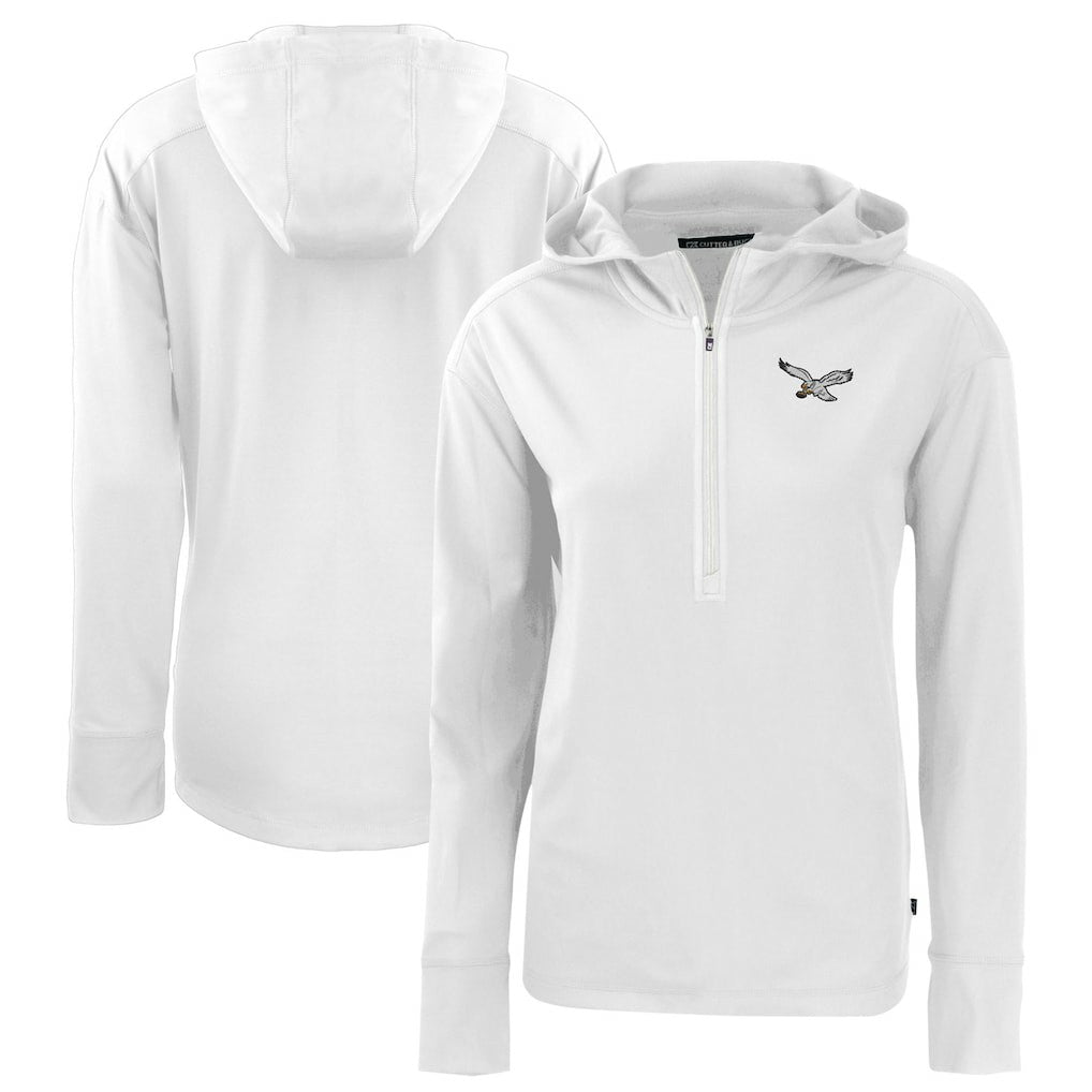Philadelphia Eagles Cutter & Buck Women's Throwback Daybreak Eco Recycled Half-Zip Hoodie - White Hoodies