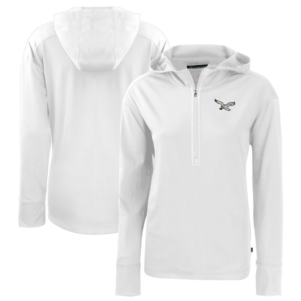 Philadelphia Eagles Cutter & Buck Women's Throwback Daybreak Eco Recycled Half-Zip Hoodie - White Hoodies