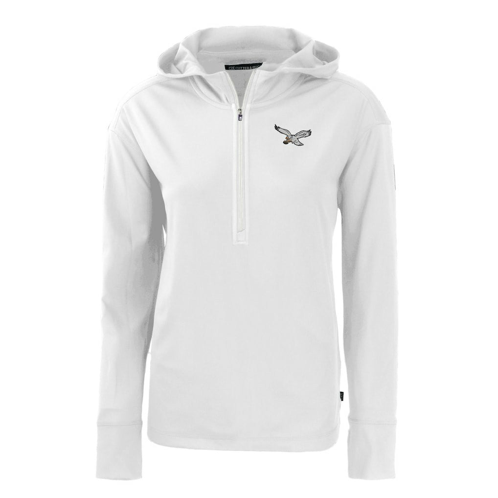 Philadelphia Eagles Cutter & Buck Women's Throwback Daybreak Eco Recycled Half-Zip Hoodie - White Hoodies
