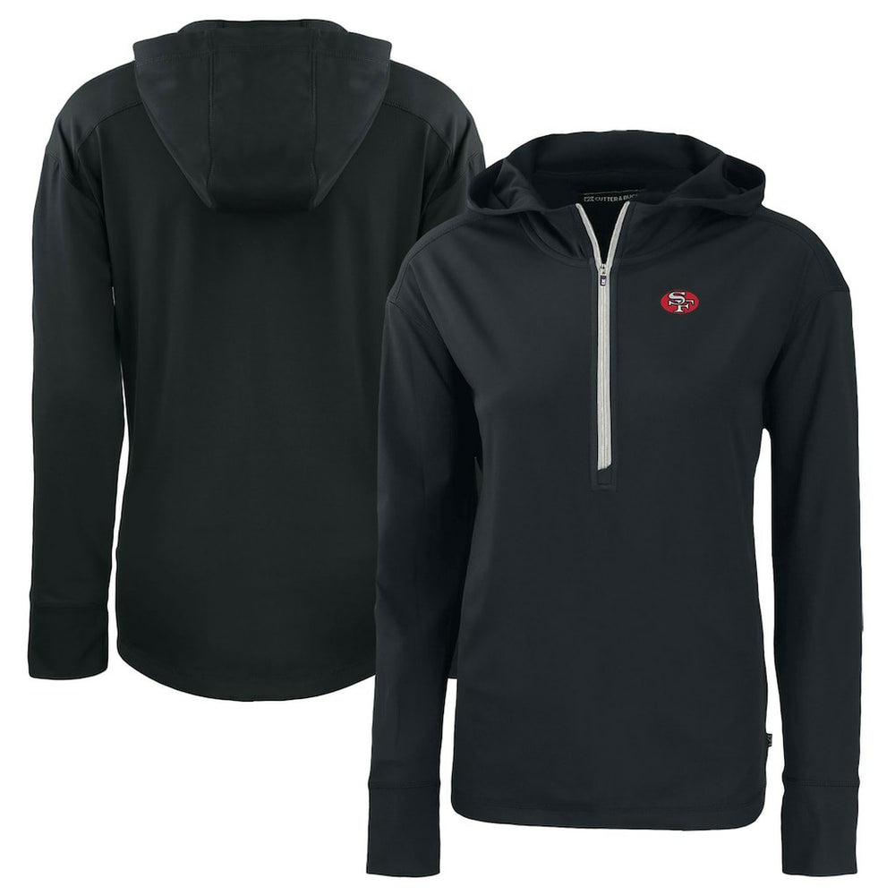 San Francisco 49ers Cutter & Buck Women's Throwback Daybreak Eco Recycled Half-Zip Hoodie - Black Hoodies