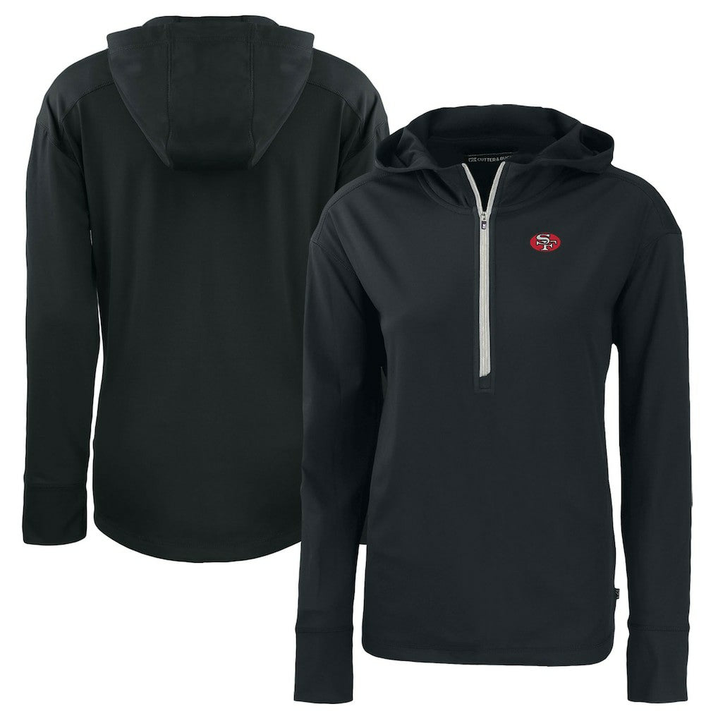 San Francisco 49ers Cutter & Buck Women's Throwback Daybreak Eco Recycled Half-Zip Hoodie - Black Hoodies