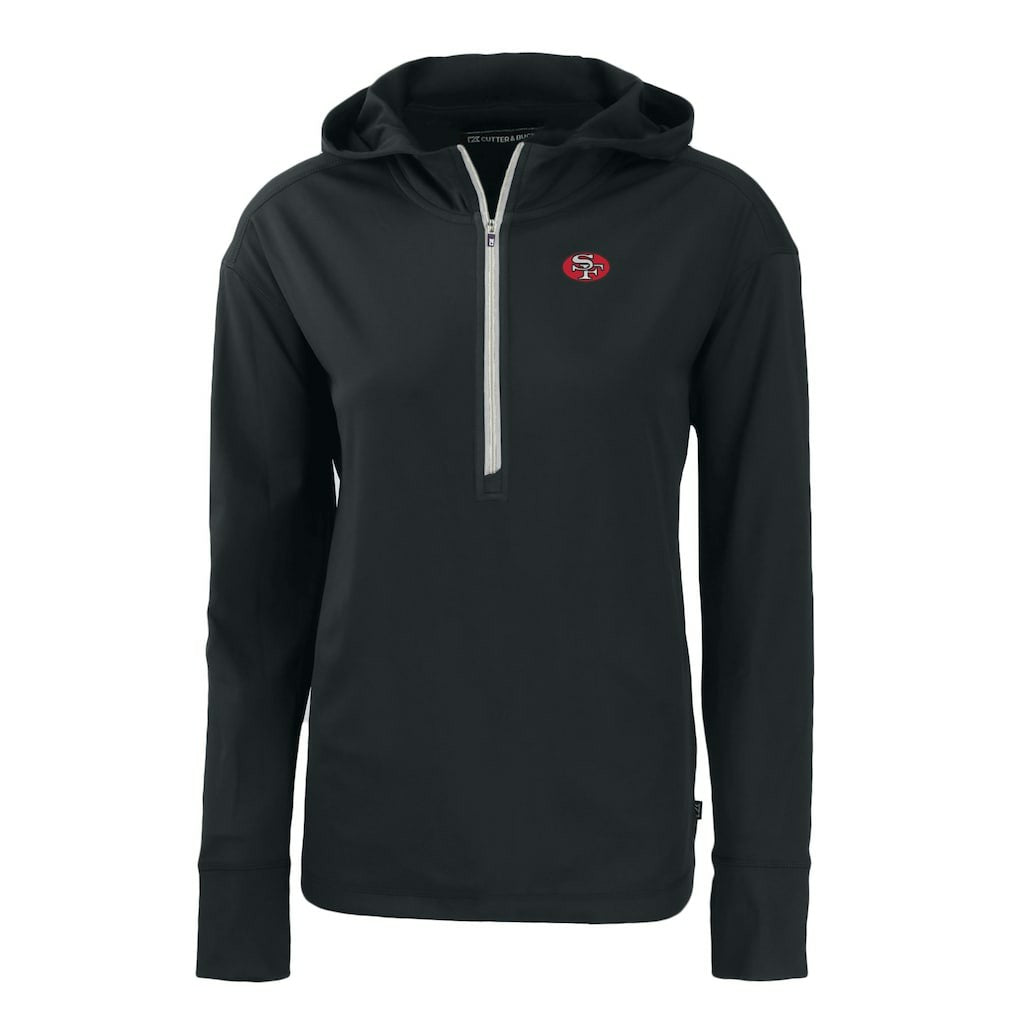 San Francisco 49ers Cutter & Buck Women's Throwback Daybreak Eco Recycled Half-Zip Hoodie - Black Hoodies