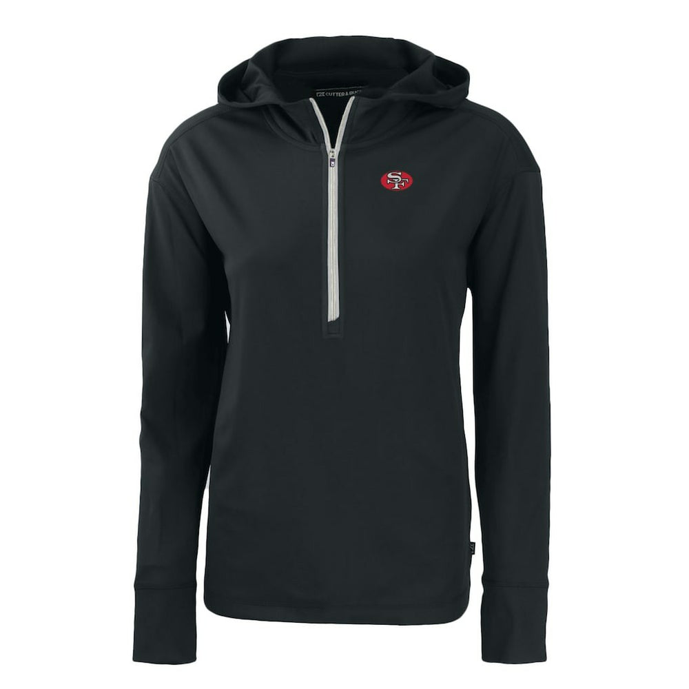 San Francisco 49ers Cutter & Buck Women's Throwback Daybreak Eco Recycled Half-Zip Hoodie - Black Hoodies