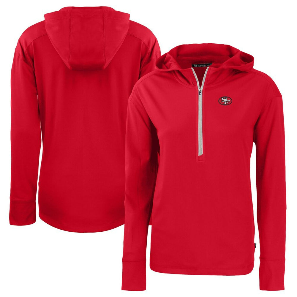 San Francisco 49ers Cutter & Buck Women's Throwback Daybreak Eco Recycled Half-Zip Hoodie - Scarlet Hoodies
