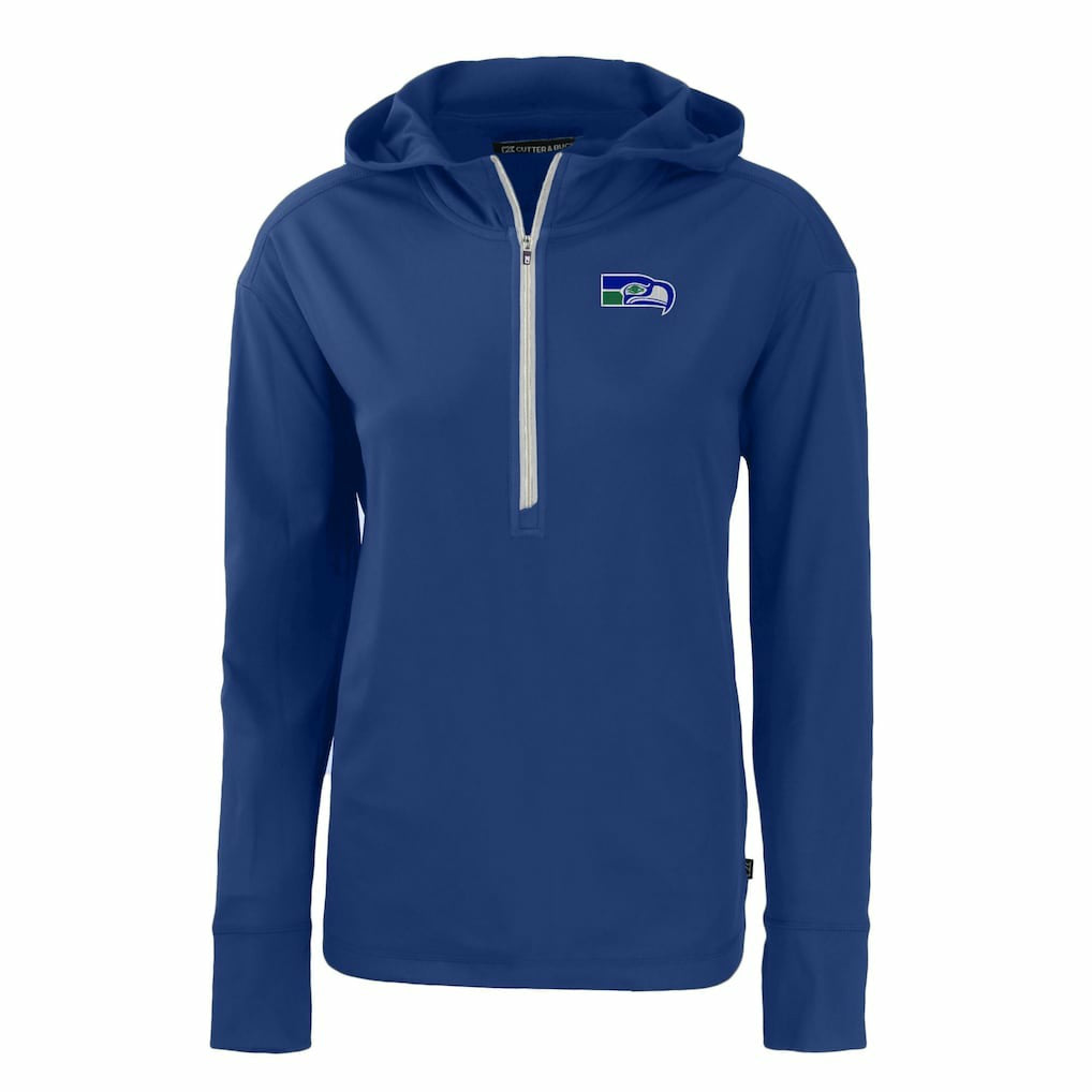 Seattle Seahawks Cutter & Buck Women's Throwback Daybreak Eco Recycled Half-Zip Hoodie - Blue Hoodies