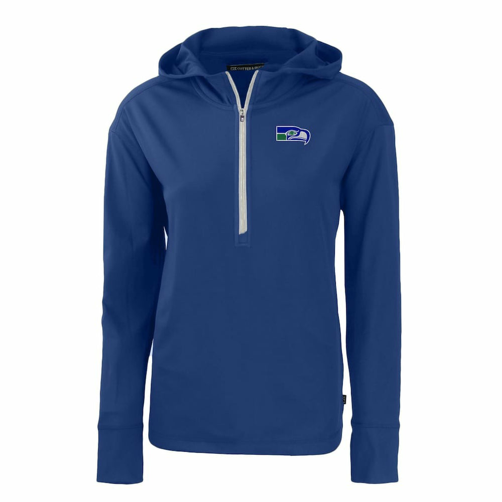 Seattle Seahawks Cutter & Buck Women's Throwback Daybreak Eco Recycled Half-Zip Hoodie - Blue Hoodies