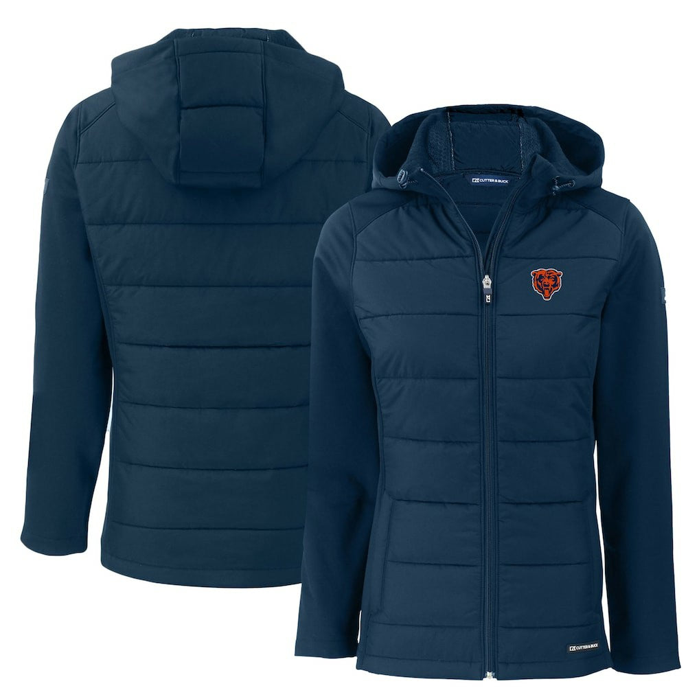 Chicago Bears Cutter & Buck Women's Throwback Evoke Hybrid Eco Softshell Recycled Full-Zip Hoodie Jacket - Navy Hoodies