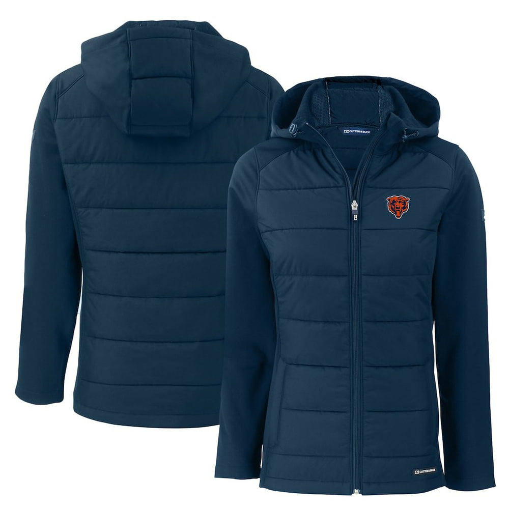 Chicago Bears Cutter & Buck Women's Throwback Evoke Hybrid Eco Softshell Recycled Full-Zip Hoodie Jacket - Navy Hoodies
