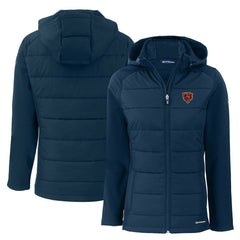 Chicago Bears Cutter & Buck Women's Throwback Evoke Hybrid Eco Softshell Recycled Full-Zip Hoodie Jacket - Navy Hoodies