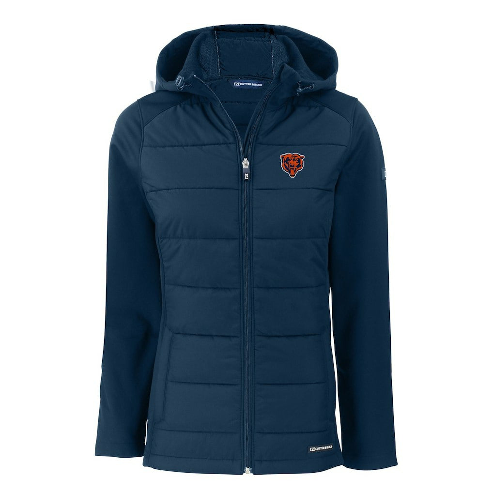 Chicago Bears Cutter & Buck Women's Throwback Evoke Hybrid Eco Softshell Recycled Full-Zip Hoodie Jacket - Navy Hoodies