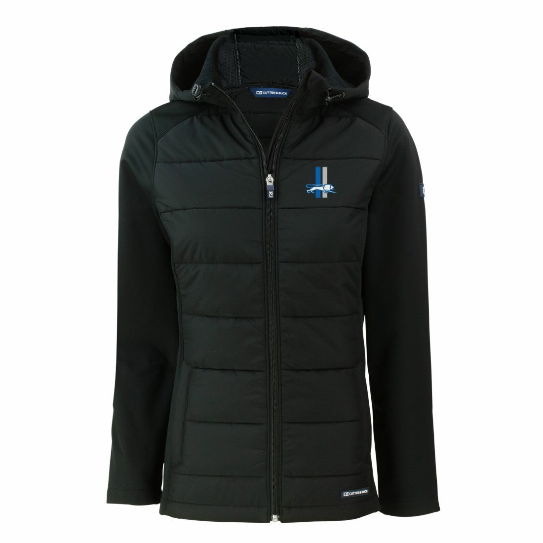 Detroit Lions Cutter & Buck Women's Throwback Evoke Hybrid Eco Softshell Recycled Full-Zip Hoodie Jacket - Black Hoodies