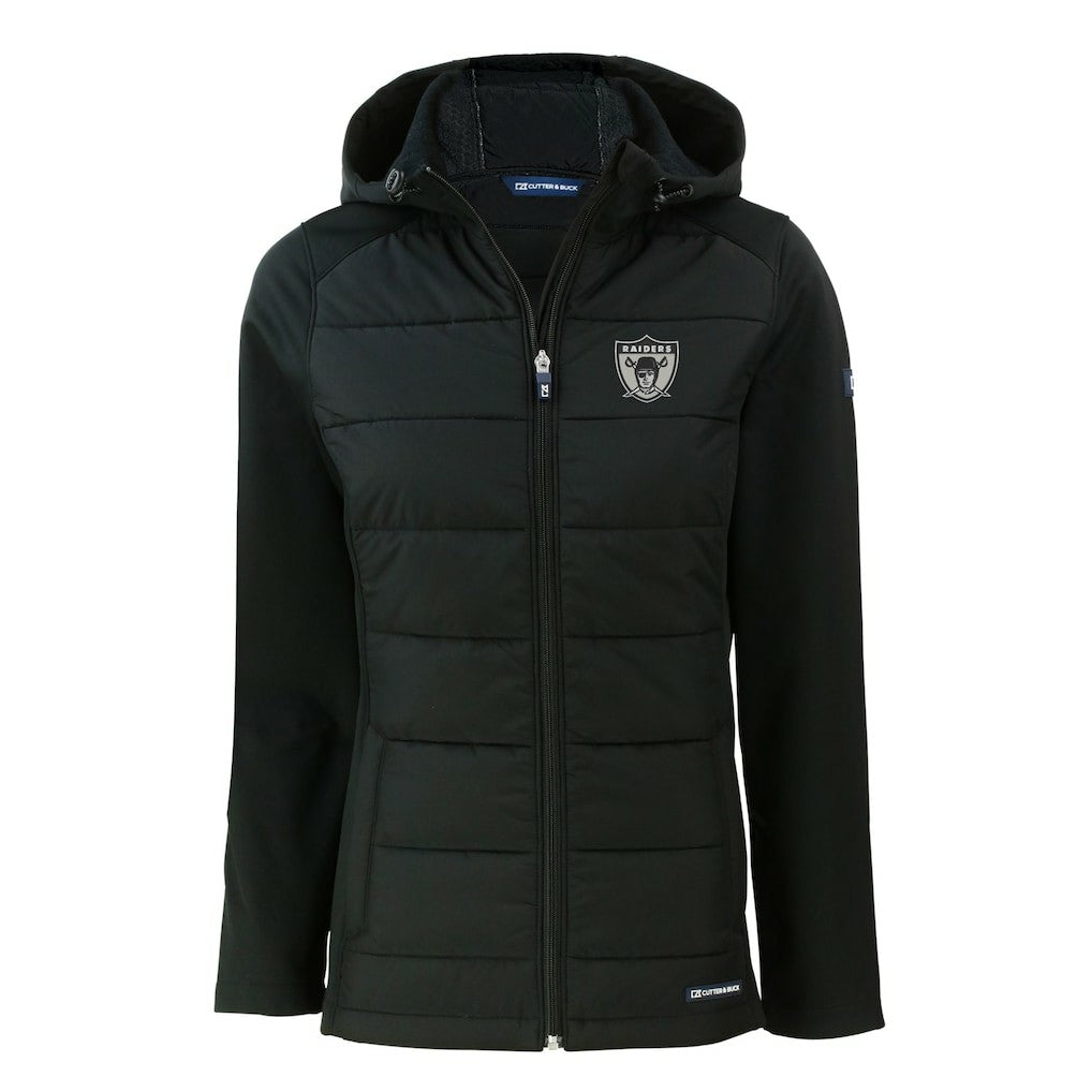 Las Vegas Raiders Cutter & Buck Women's Throwback Evoke Hybrid Eco Softshell Recycled Full-Zip Hoodie Jacket - Black Hoodies