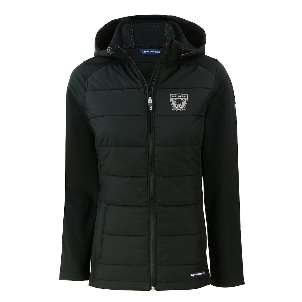 Las Vegas Raiders Cutter & Buck Women's Throwback Evoke Hybrid Eco Softshell Recycled Full-Zip Hoodie Jacket - Black Hoodies