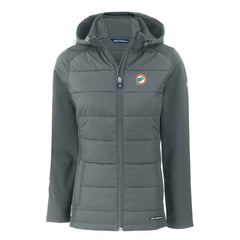 Miami Dolphins Cutter & Buck Women's Throwback Evoke Hybrid Eco Softshell Recycled Full-Zip Hoodie Jacket - Gray Hoodies