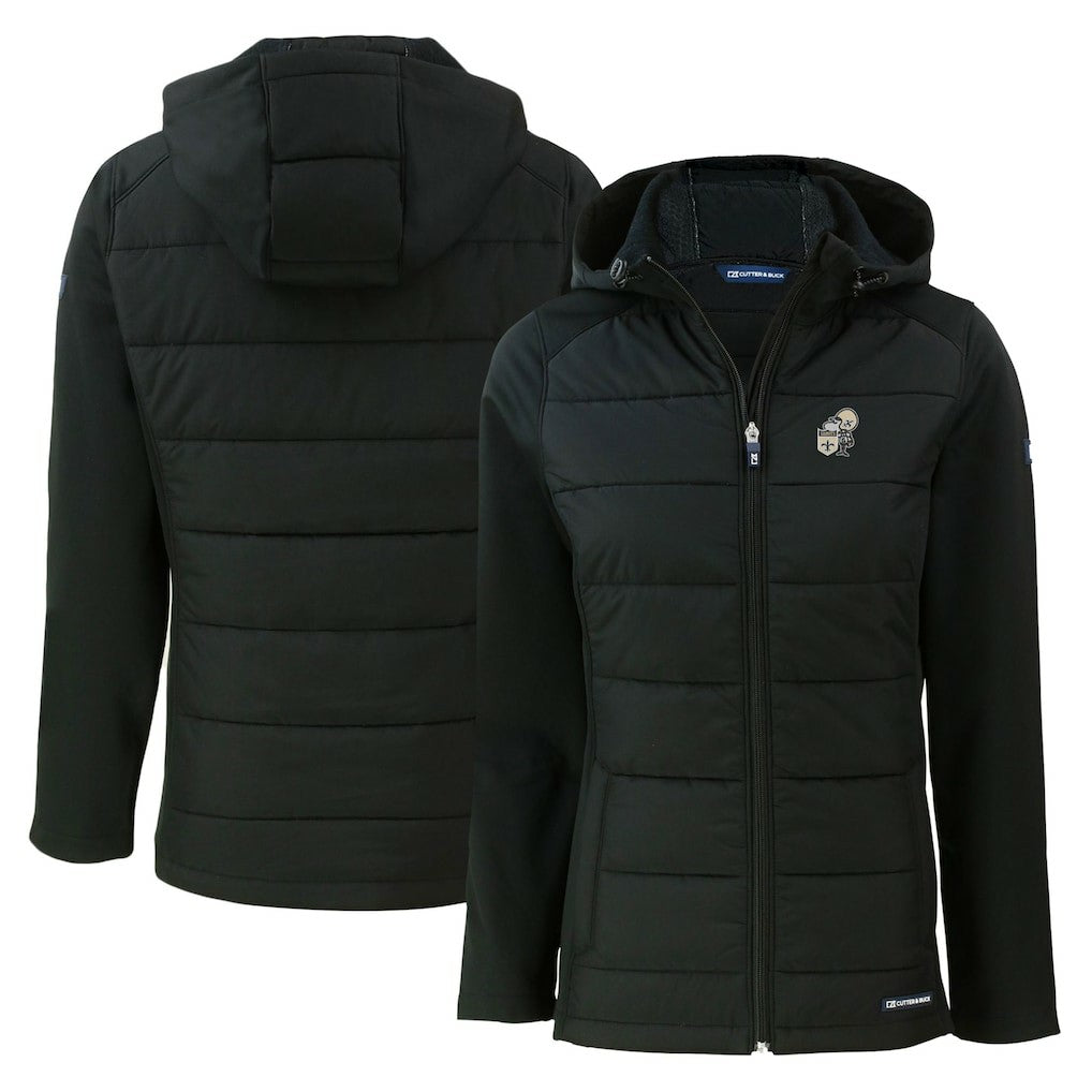 New Orleans Saints Cutter & Buck Women's Throwback Evoke Hybrid Eco Softshell Recycled Full-Zip Hoodie Jacket - Black Hoodies