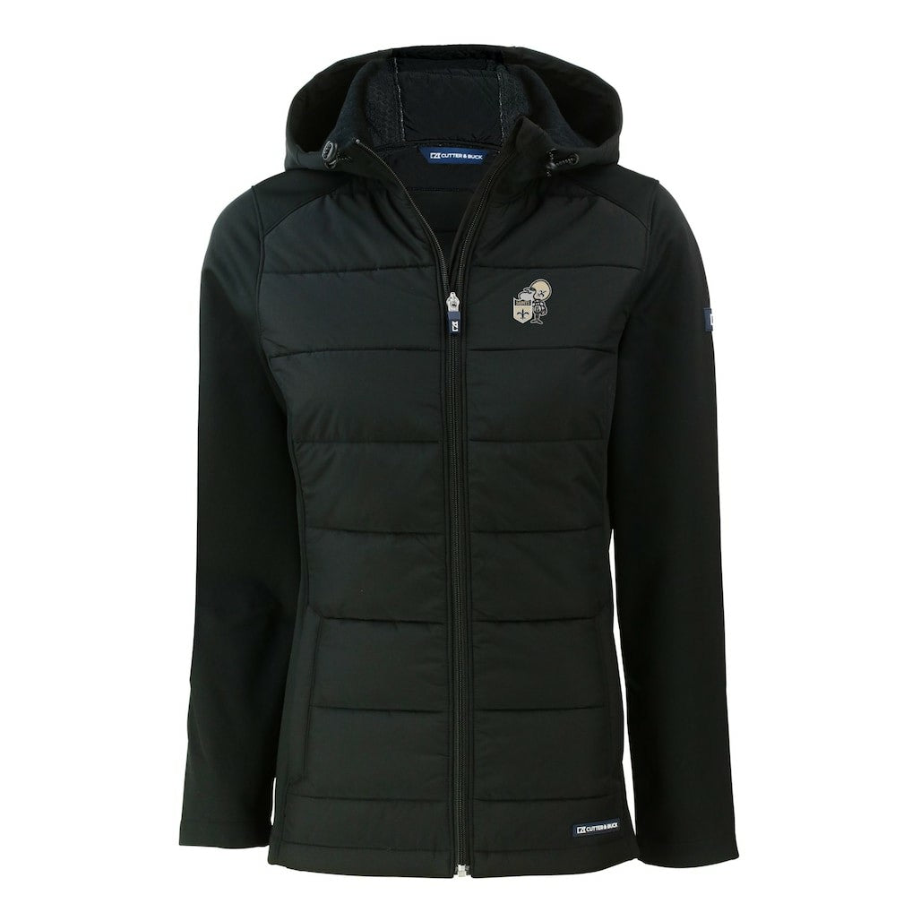 New Orleans Saints Cutter & Buck Women's Throwback Evoke Hybrid Eco Softshell Recycled Full-Zip Hoodie Jacket - Black Hoodies