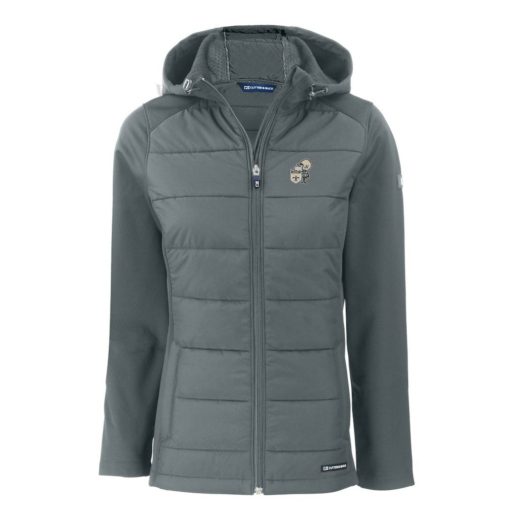 New Orleans Saints Cutter & Buck Women's Throwback Evoke Hybrid Eco Softshell Recycled Full-Zip Hoodie Jacket - Gray Hoodies