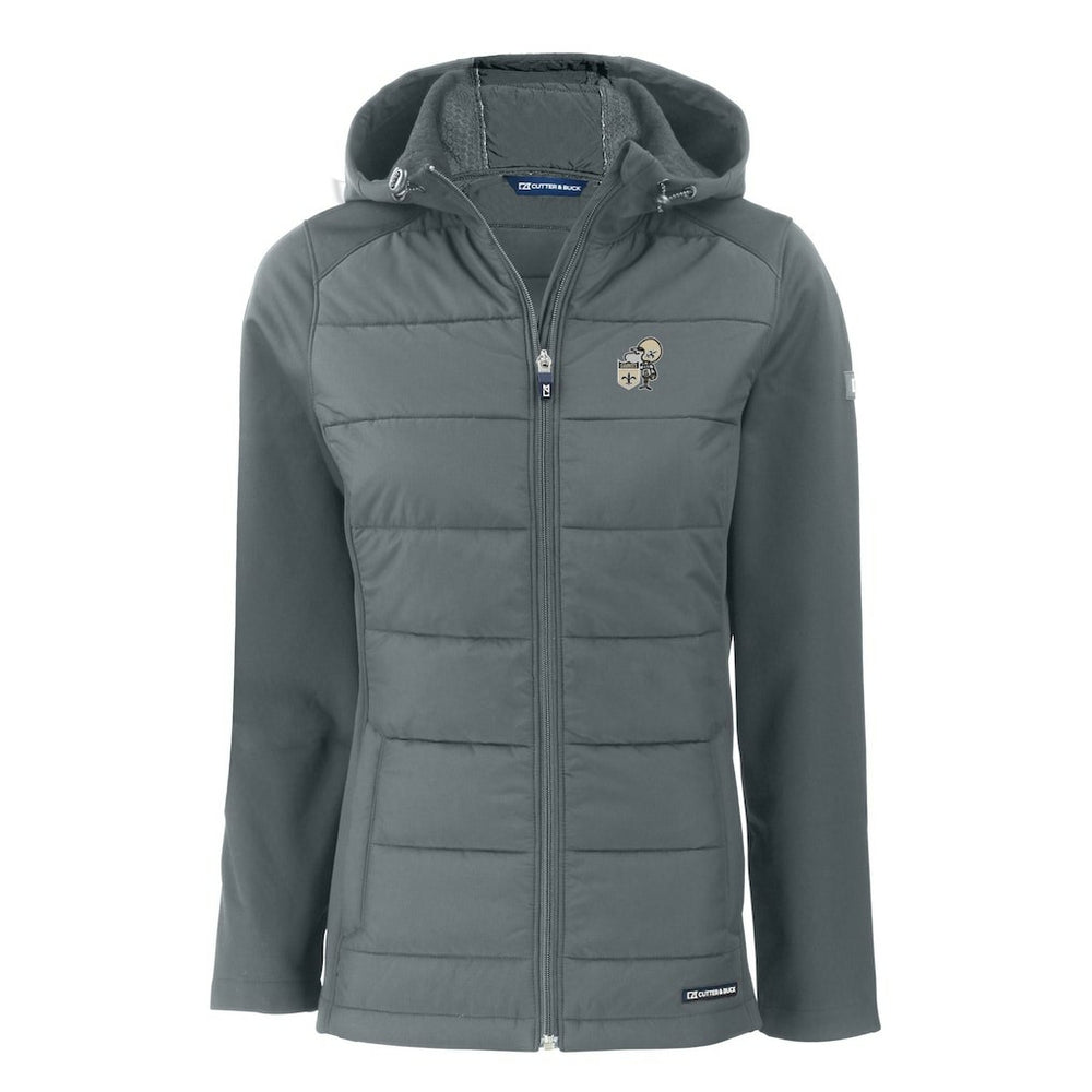 New Orleans Saints Cutter & Buck Women's Throwback Evoke Hybrid Eco Softshell Recycled Full-Zip Hoodie Jacket - Gray Hoodies