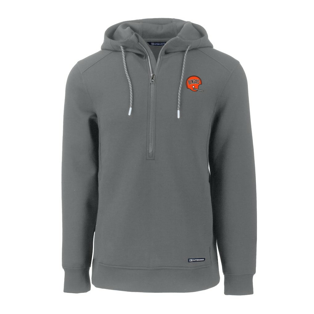 Cincinnati Bengals Cutter & Buck Throwback Roam Eco Half-Zip Recycled Pullover Hoodie - Gray Hoodies
