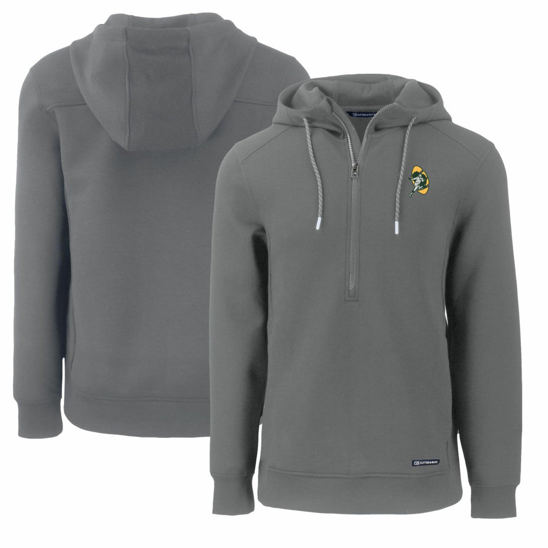 Green Bay Packers Cutter & Buck Throwback Roam Eco Half-Zip Recycled Pullover Hoodie - Gray Hoodies