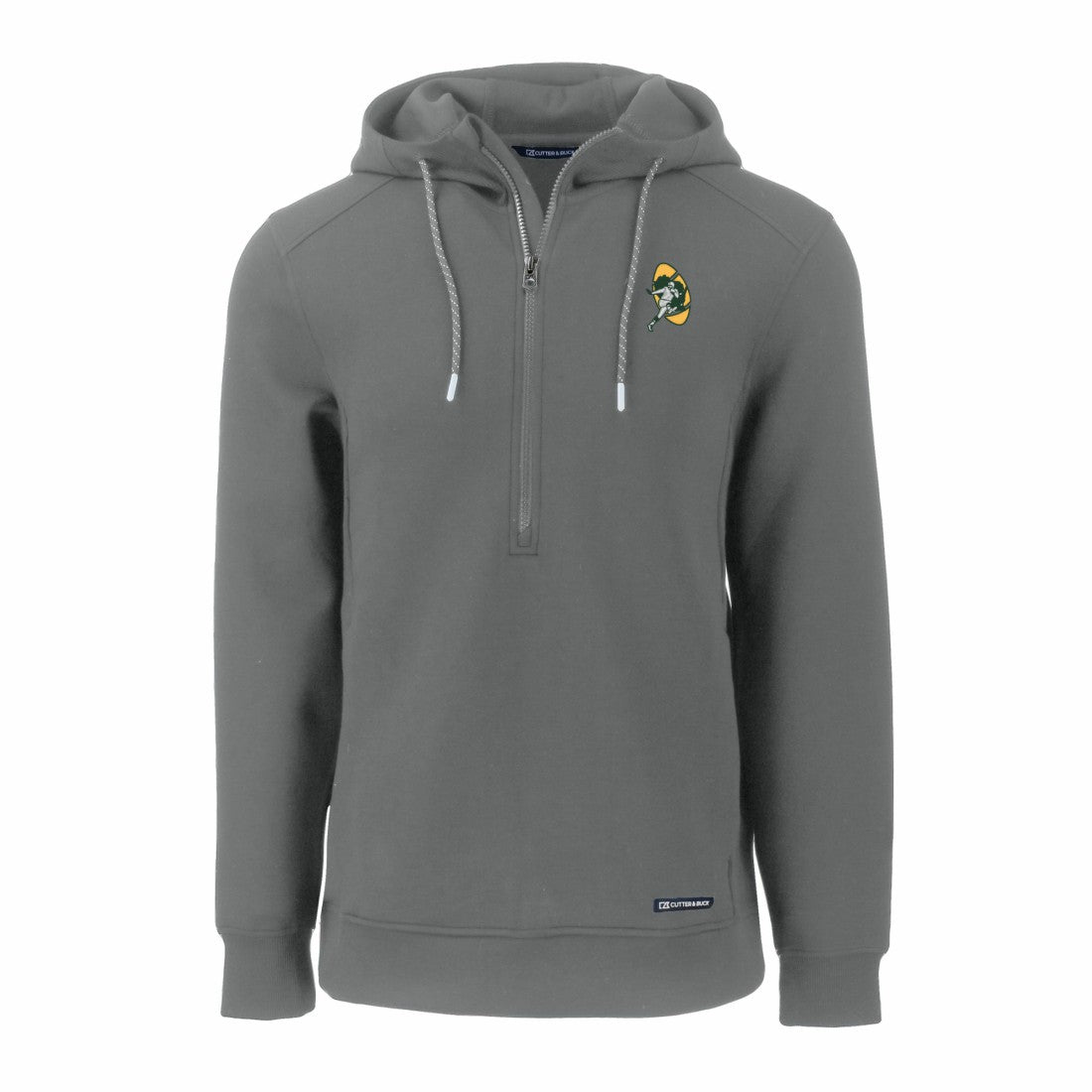 Green Bay Packers Cutter & Buck Throwback Roam Eco Half-Zip Recycled Pullover Hoodie - Gray Hoodies