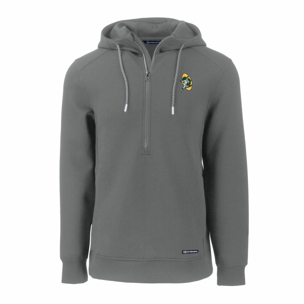 Green Bay Packers Cutter & Buck Throwback Roam Eco Half-Zip Recycled Pullover Hoodie - Gray Hoodies