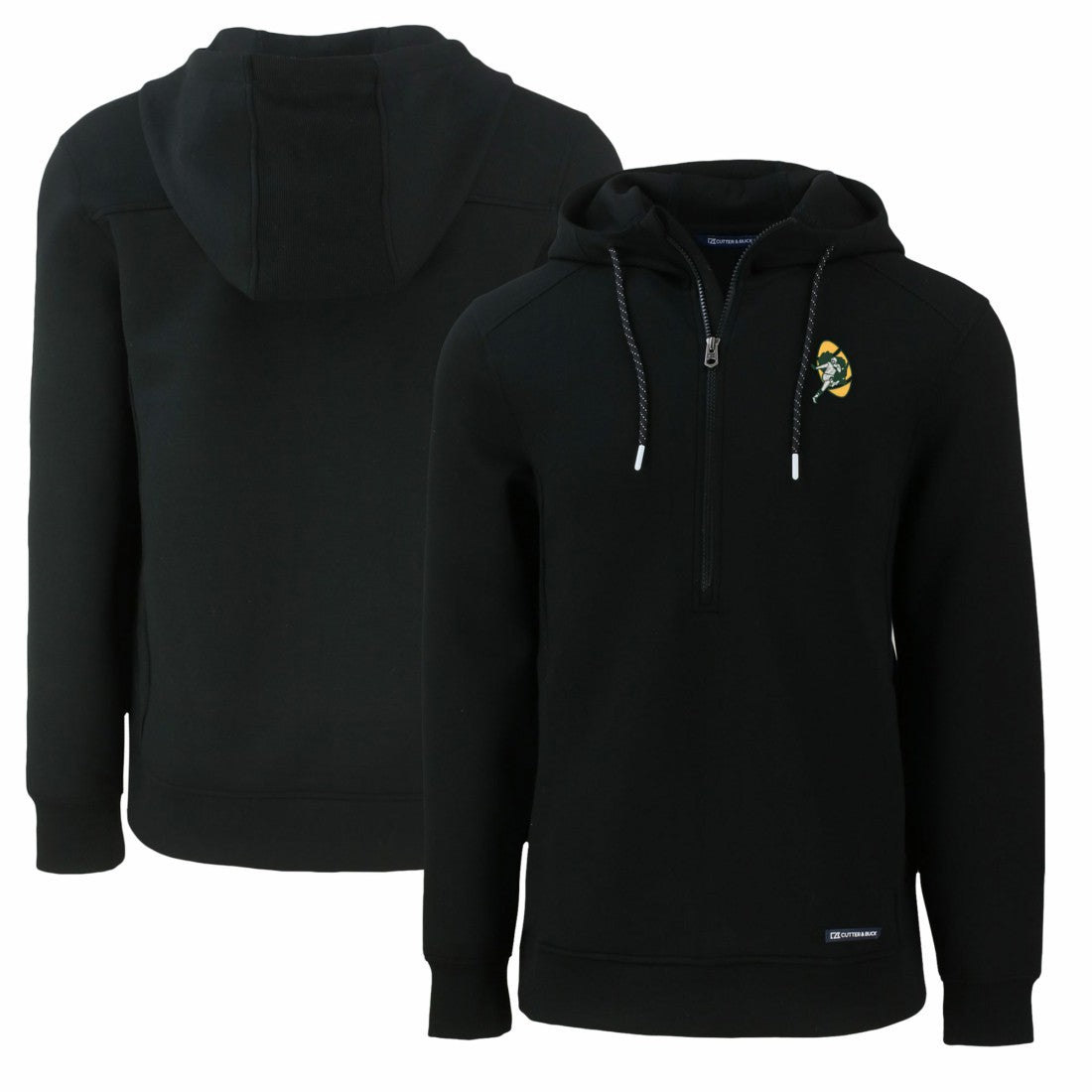 Green Bay Packers Cutter & Buck Throwback Roam Eco Half-Zip Recycled Pullover Hoodie - Black Hoodies