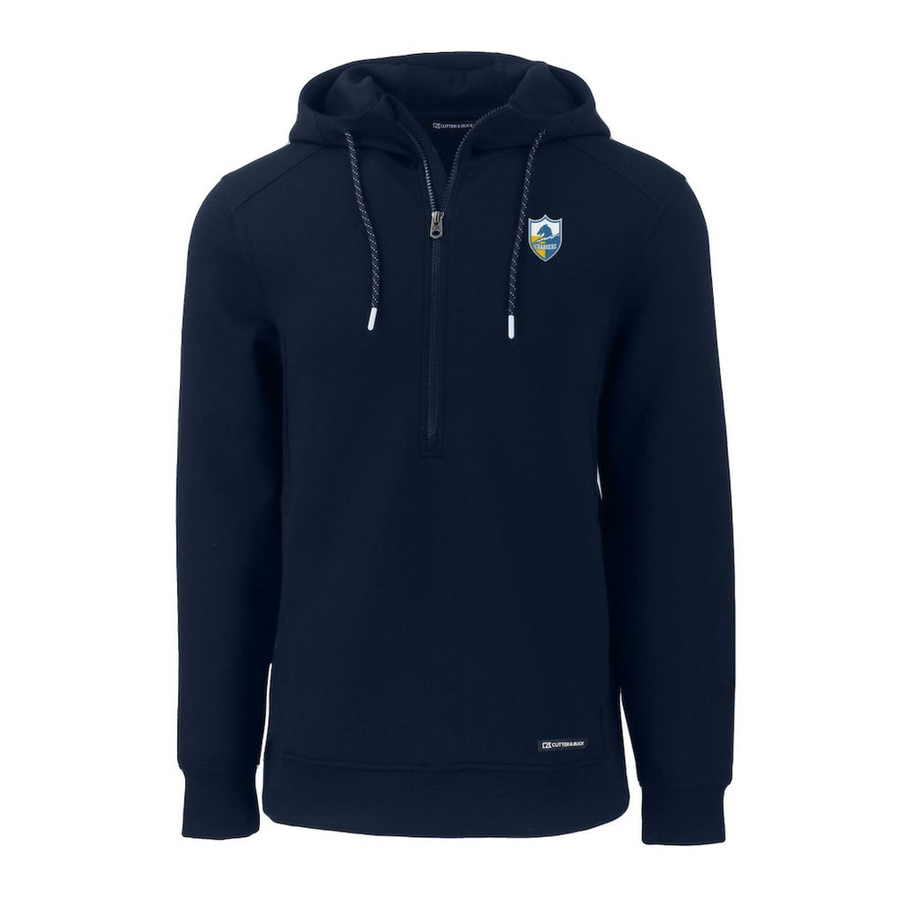 Los Angeles Chargers Cutter & Buck Throwback Roam Eco Half-Zip Recycled Pullover Hoodie - Navy Hoodies