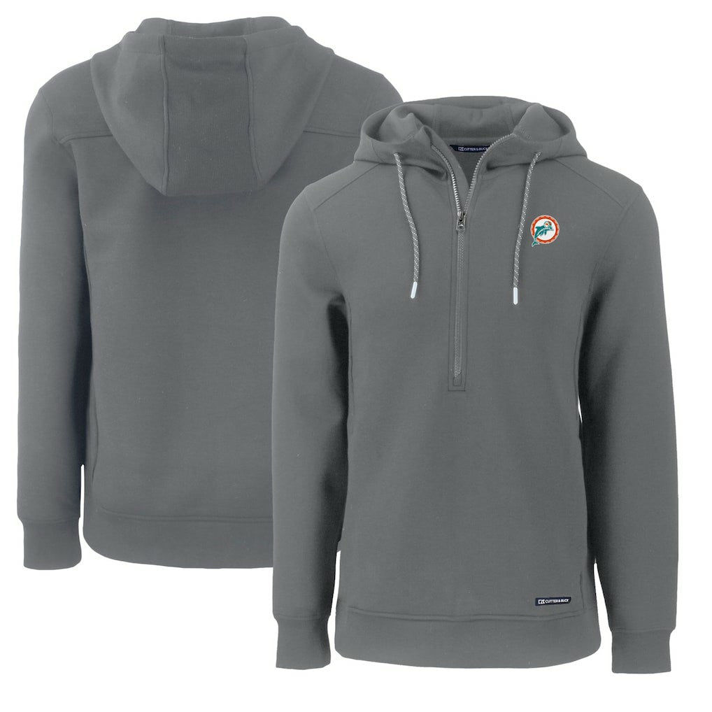 Miami Dolphins Cutter & Buck Throwback Roam Eco Half-Zip Recycled Pullover Hoodie - Gray Hoodies