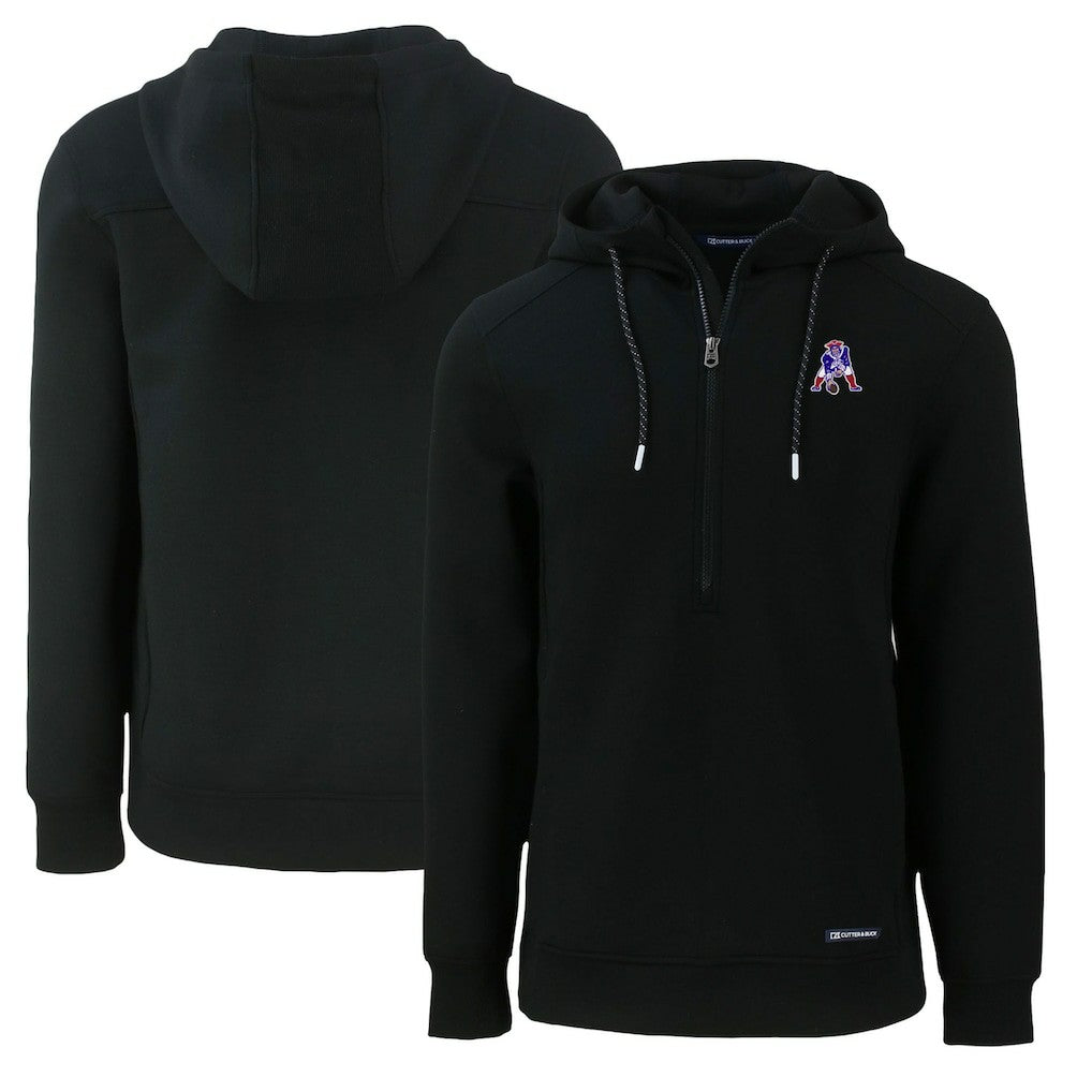 New England Patriots Cutter & Buck Throwback Roam Eco Half-Zip Recycled Pullover Hoodie - Black Hoodies