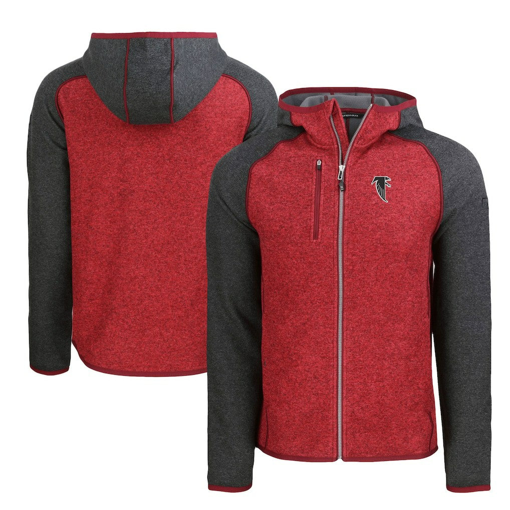 Atlanta Falcons Cutter & Buck Throwback Mainsail Sweater-Knit Full-Zip Hoodie - Heather Red/Heather Charcoal Hoodies