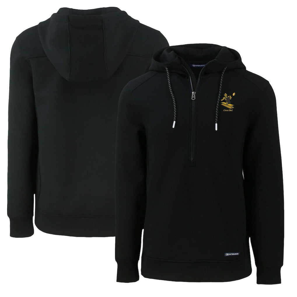 Pittsburgh Steelers Cutter & Buck Throwback Roam Eco Half-Zip Recycled Pullover Hoodie - Black Hoodies