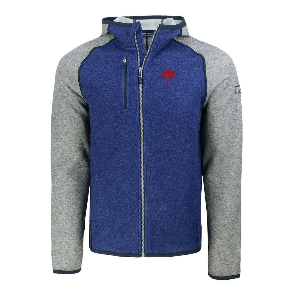 Buffalo Bills Cutter & Buck Throwback Mainsail Sweater-Knit Full-Zip Hoodie - Royal/Heather Gray Hoodies
