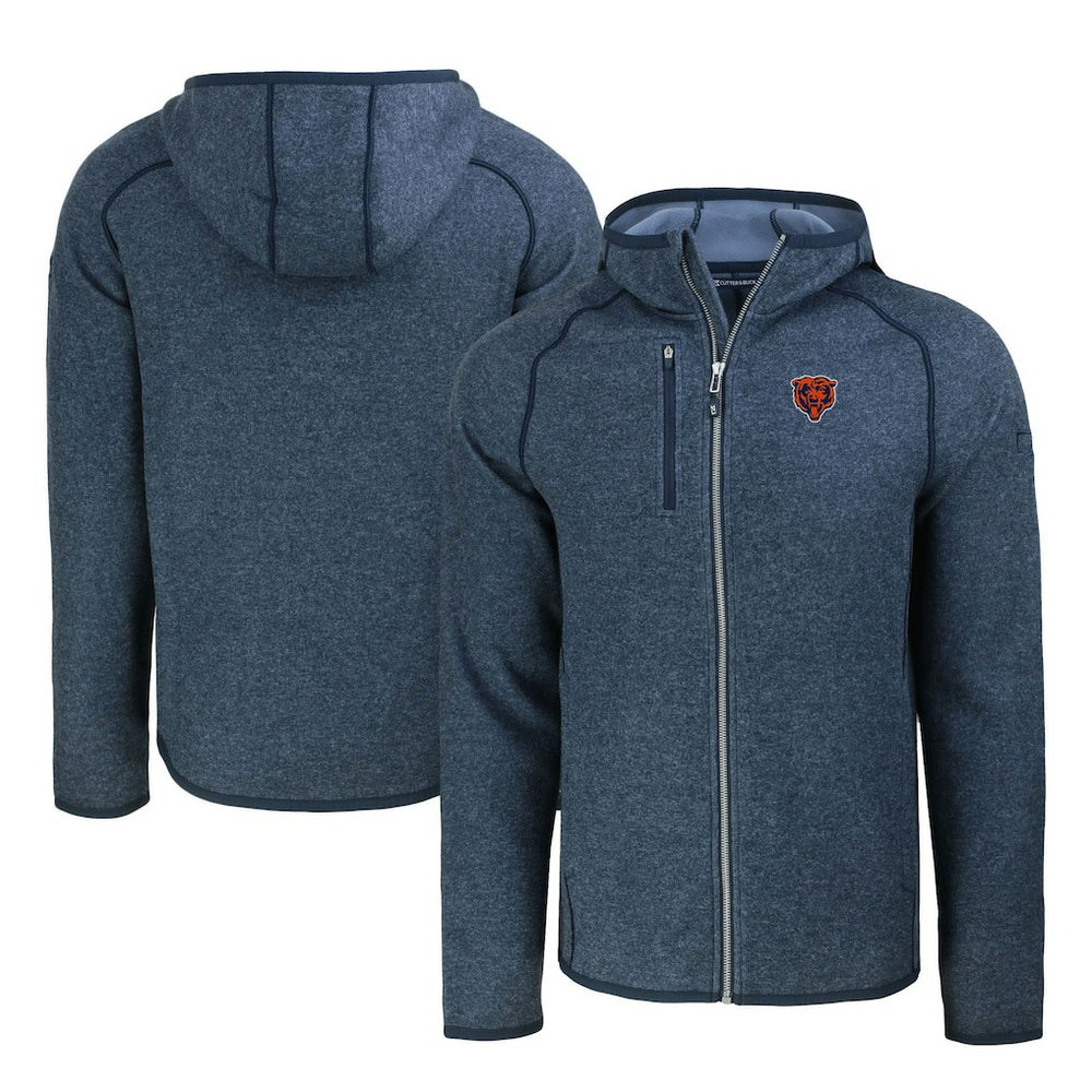 Chicago Bears Cutter & Buck Throwback Mainsail Sweater-Knit Full-Zip Hoodie - Heather Navy Hoodies