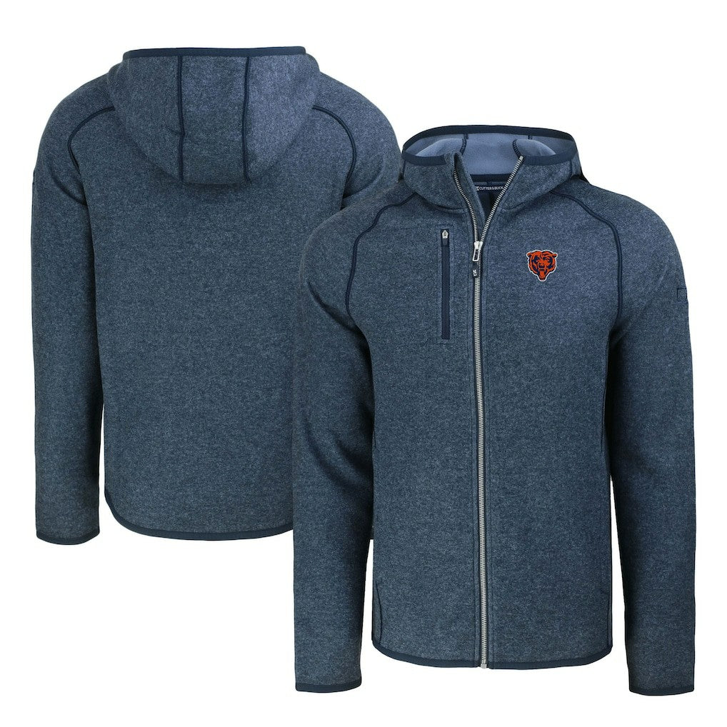 Chicago Bears Cutter & Buck Throwback Mainsail Sweater-Knit Full-Zip Hoodie - Heather Navy Hoodies