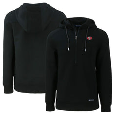 San Francisco 49ers Cutter & Buck Throwback Roam Eco Half-Zip Recycled Pullover Hoodie - Black Hoodies