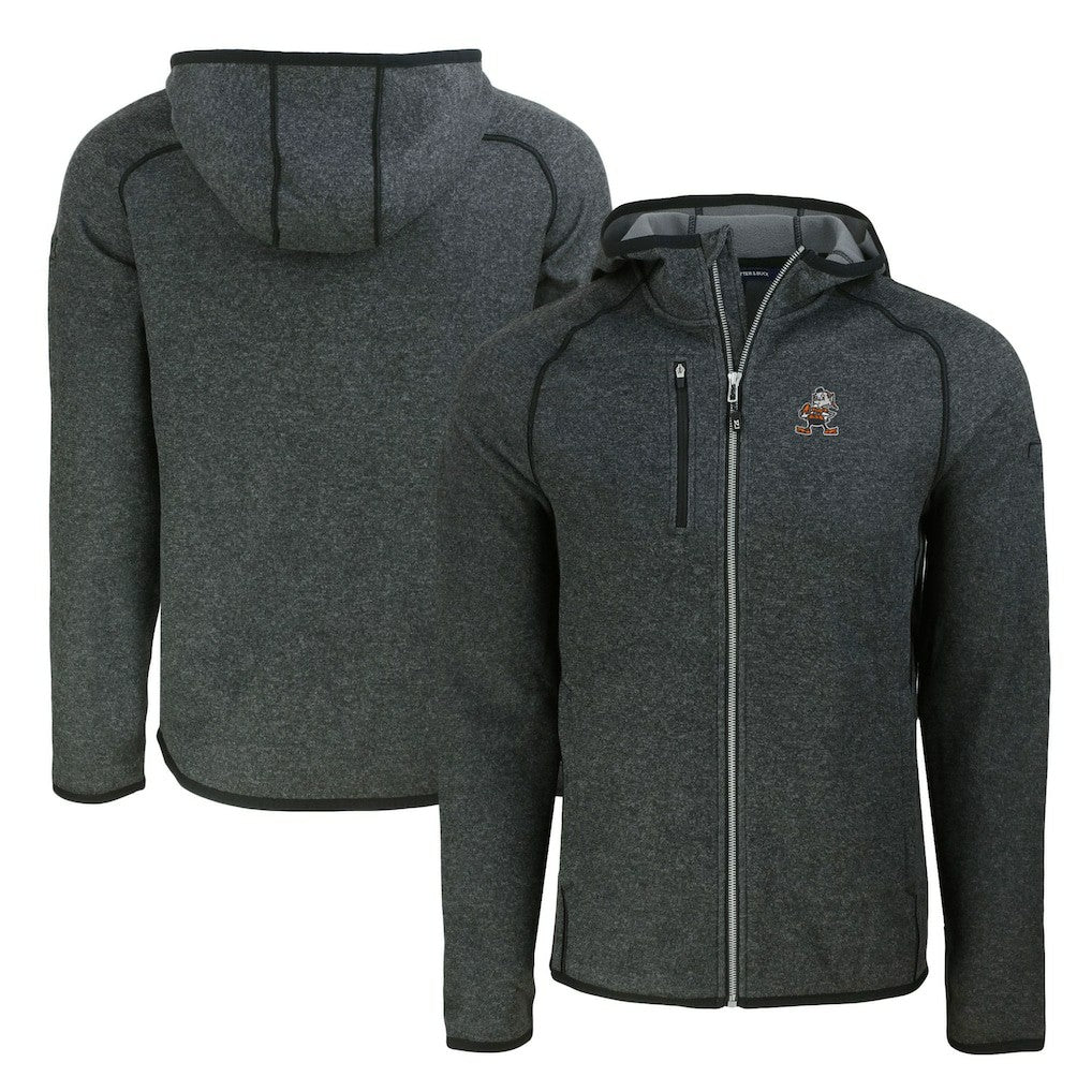 Cleveland Browns Cutter & Buck Throwback Mainsail Sweater-Knit Full-Zip Hoodie - Heather Charcoal Hoodies