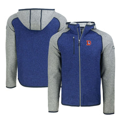 Denver Broncos Cutter & Buck Throwback Mainsail Sweater-Knit Full-Zip Hoodie - Royal/Heather Gray Hoodies