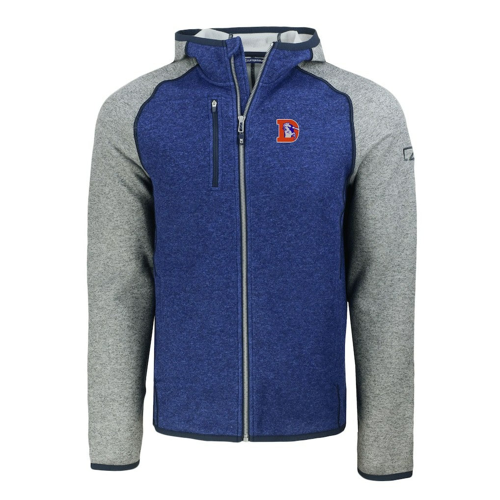Denver Broncos Cutter & Buck Throwback Mainsail Sweater-Knit Full-Zip Hoodie - Royal/Heather Gray Hoodies