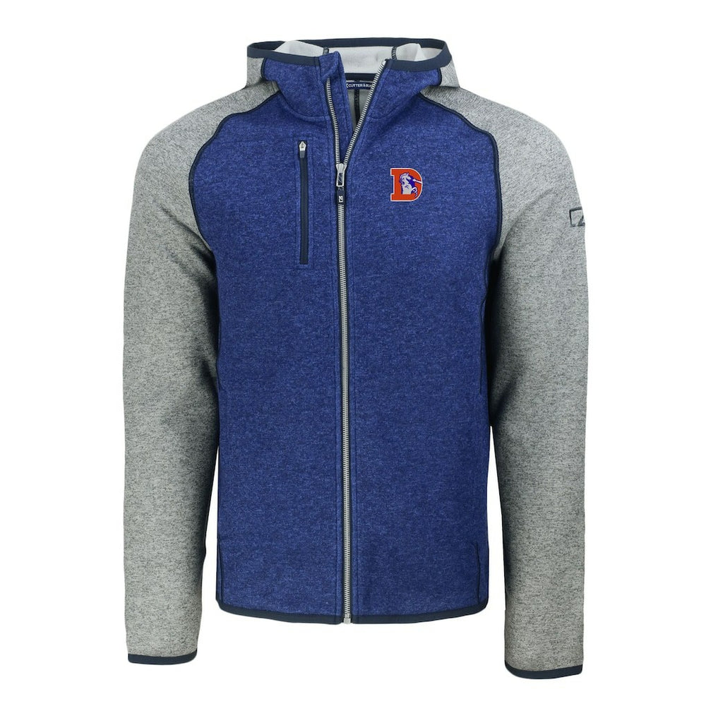 Denver Broncos Cutter & Buck Throwback Mainsail Sweater-Knit Full-Zip Hoodie - Royal/Heather Gray Hoodies