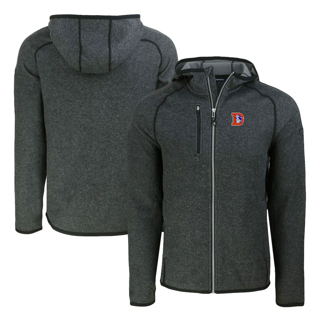Denver Broncos Cutter & Buck Throwback Mainsail Sweater-Knit Full-Zip Hoodie - Heather Charcoal Hoodies