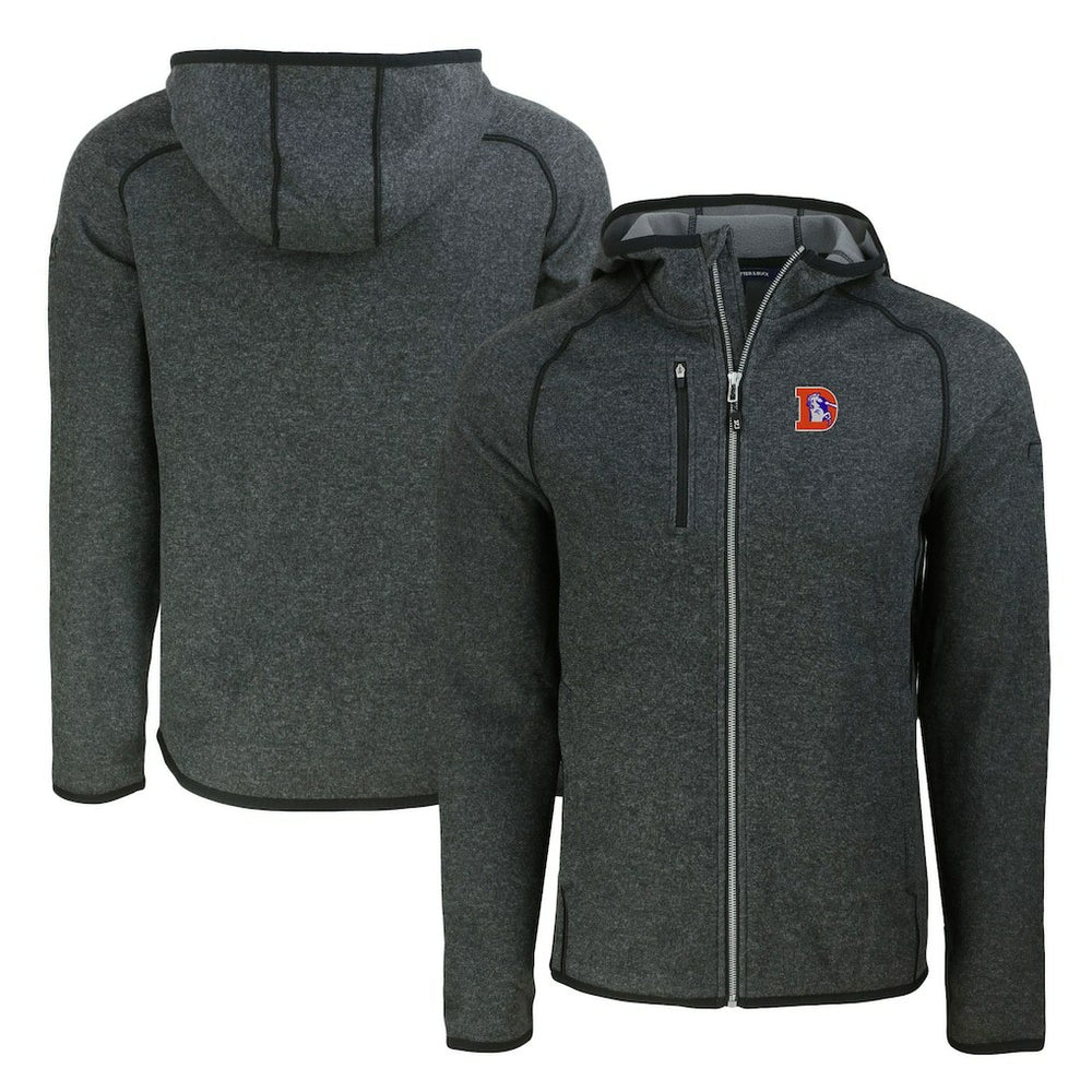 Denver Broncos Cutter & Buck Throwback Mainsail Sweater-Knit Full-Zip Hoodie - Heather Charcoal Hoodies